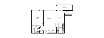 a floor plan of a 1 bedroom floor plan with an open floor plan and a