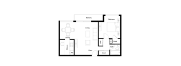 a floor plan of a studio apartment with a bedroom and a living room