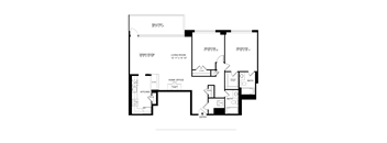 A black and white floor plan of a two bedroom, two bathroom apartment.