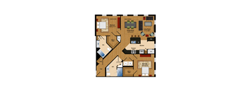 a floor plan of a house with furniture and floors