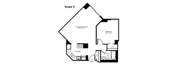 a floor plan of a unit with a bedroom and a living room