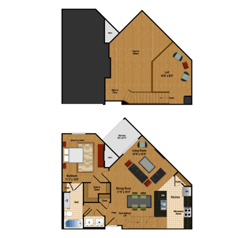 1 Bed + Loft, 1 Bath 854 SF AL1 at The Cosmopolitan at Lorton Station, Virginia