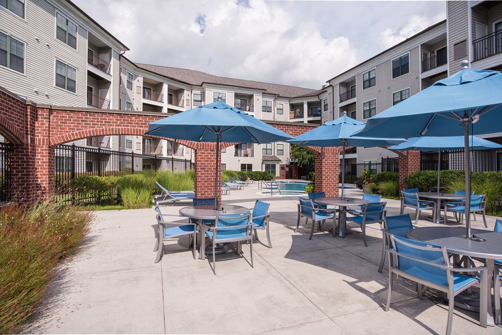 Poolside Dining Tables at The Cosmopolitan at Lorton Station, Lorton, Virginia