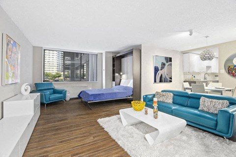 Premium studio with Murphy bed (pictured open). at Crystal Square, Arlington, Virginia