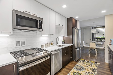 Glossy White and Espresso Cabinets at Crystal Square, Virginia, 22202