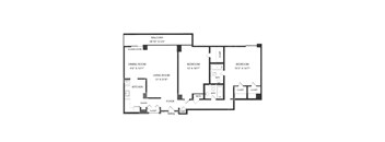 A black and white image of a floor plan for a house.