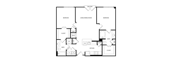 A black and white image of a house floor plan with labeled rooms.