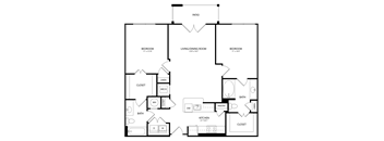 A black and white image of a house floor plan with a patio.