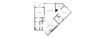 A floor plan of a house with labeled rooms such as bedroom, bath, kitchen, and living/dining room.
