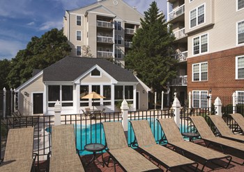 Sparkling Pool & Sundeck with Relaxing Lounge Chairs Modern Apartment Rentals in Rosslyn VA - Photo Gallery 3
