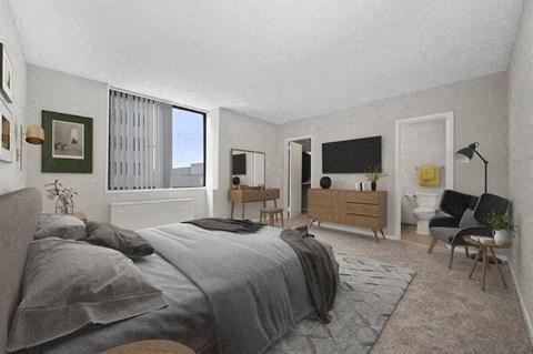 Bedroom With TV at Crystal Square, Arlington