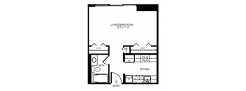 a floor plan of a small house with a bedroom and a living room