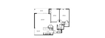 a floor plan of an open floor plan with a bedroom and a living room