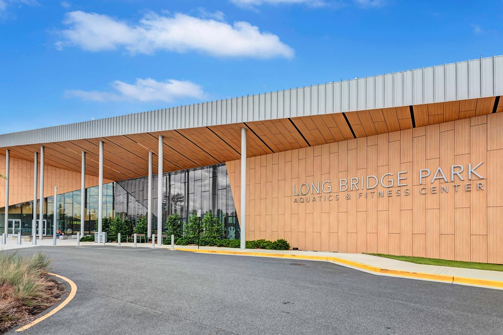 a large building with the long bridge park logo on it