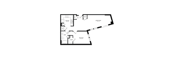 A floor plan of a home with a living room, bedroom, and bathroom.