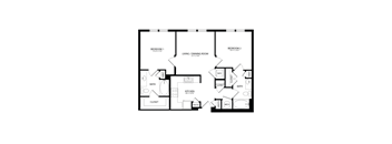 A black and white image of a floor plan for a two bedroom apartment.