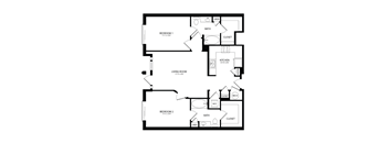 A black and white image of a floor plan for a two bedroom apartment.