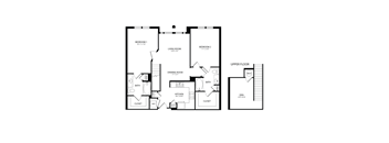 A black and white image of a floor plan for a two-story house.