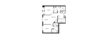 A black and white image of a floor plan for a two bedroom apartment.