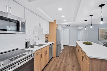 Ice white quartz kitchen counters Luxury apartments in Crystal City - Photo Gallery 2