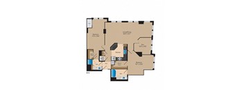 Two bedroom den floor plan with dual bathrooms at The Gramercy Apartments, Arlington, 22202