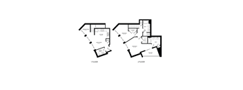 A black and white image of two floor plans for a house.