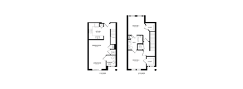 A floor plan of a one and two story home with labeled rooms.