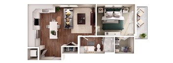 the bungalow floor plan with 1 bedroom and 1 bathroom