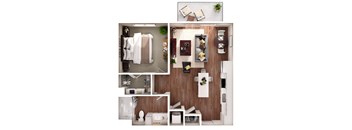 a floor plan of a one bedroom apartment with a bathroom and kitchen