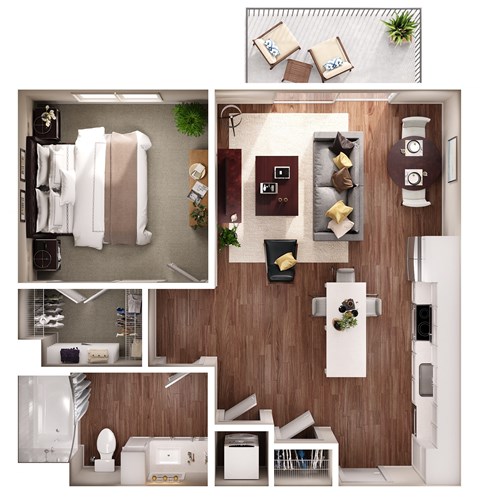 a floor plan of a one bedroom apartment with a bathroom and kitchen