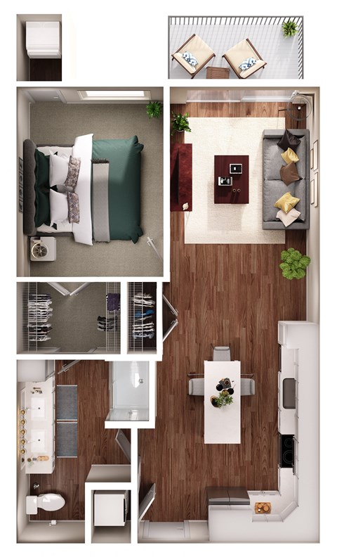 a rendering of our 1 bedroom apartment at the residences at silver hill in suitland, md