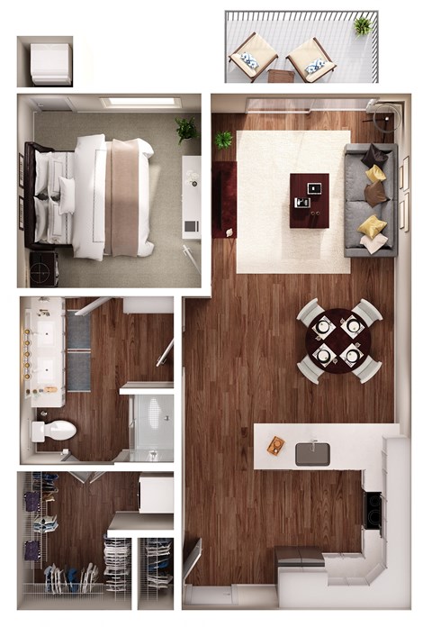 a rendering of our 1 bedroom apartment at princeton court apartments in dallas