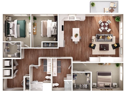 the bungalow floor plan with 1 bedroom and 1 bathroom