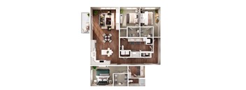 a 3d rendering of our 1 bedroom apartment at the residences at silver hill in suitland