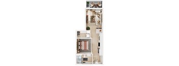 a floor plan of a studio apartment with a balcony