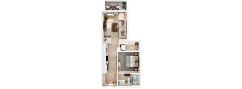a floor plan of a studio apartment with a bedroom and a living room
