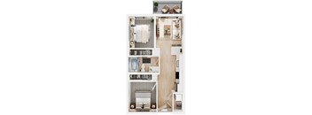 a floor plan of a one bedroom apartment with a bathroom and a balcony