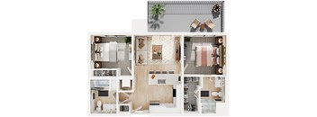 a floor plan of a two bedroom apartment with two bathrooms and a balcony
