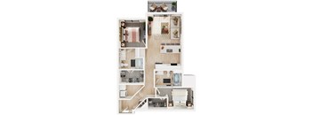 a floor plan of a two bedroom apartment with two bathrooms and a balcony
