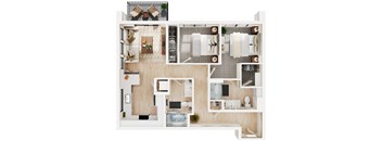 a floor plan of a two bedroom apartment with two bathrooms and a balcony