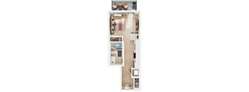 a floor plan of a one bedroom apartment with a bathroom and closet