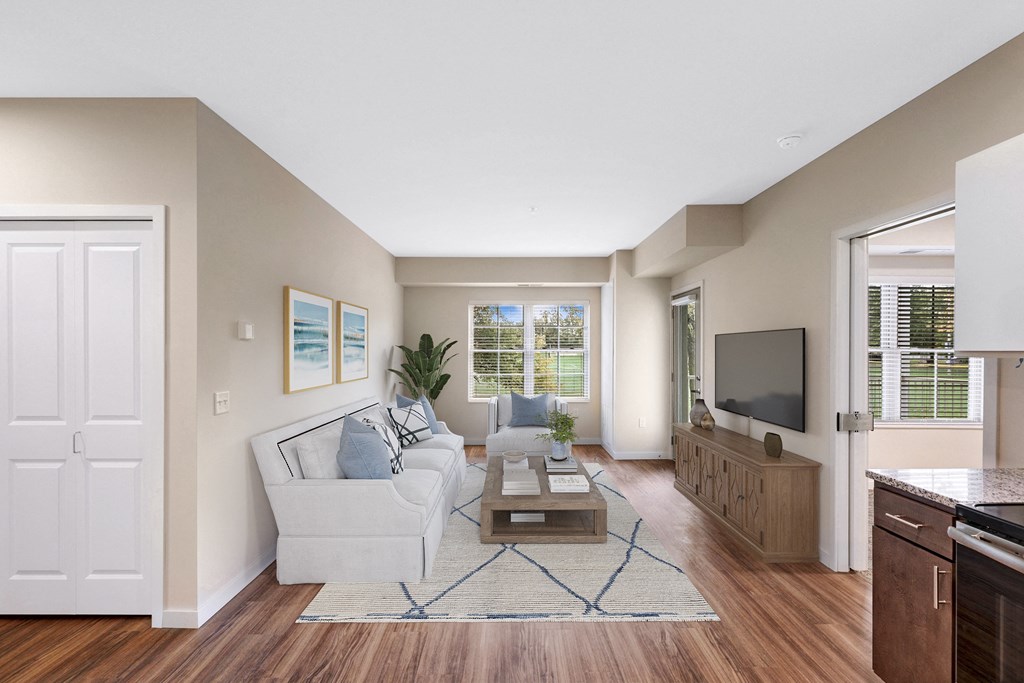 a living room with a couch and a tv