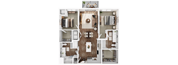 a 3d floor plan of a house with a bedroom and a living room