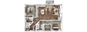 a 3d floor plan of a house with a bedroom and a living room