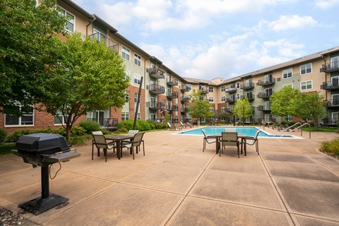 our apartments at the district feature a swimming pool and a patio