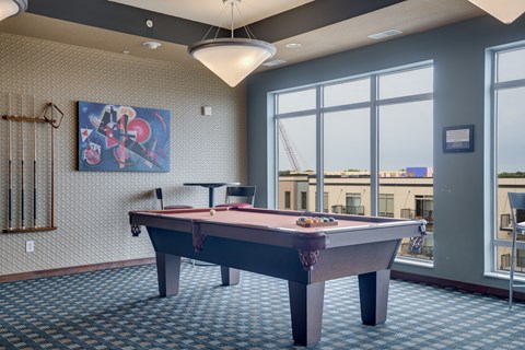 a games room with a pool table