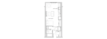 a floor plan of a small house with a bedroom and a bathroom