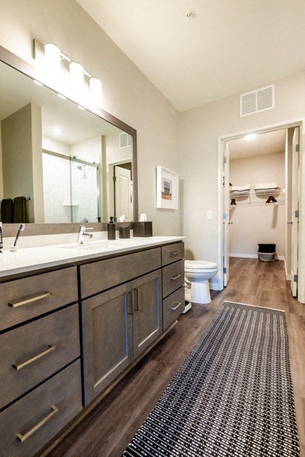 a bathroom with a sink and a mirror and a toilet