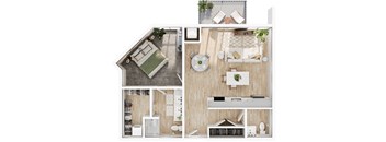 a floor plan of a house with a bedroom and a living room