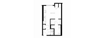 A floor plan for a studio apartment with a bathroom and a total area of 515 square feet.